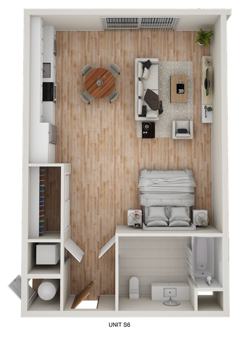 Floor plan for studio, 1 bath, 610 sqft